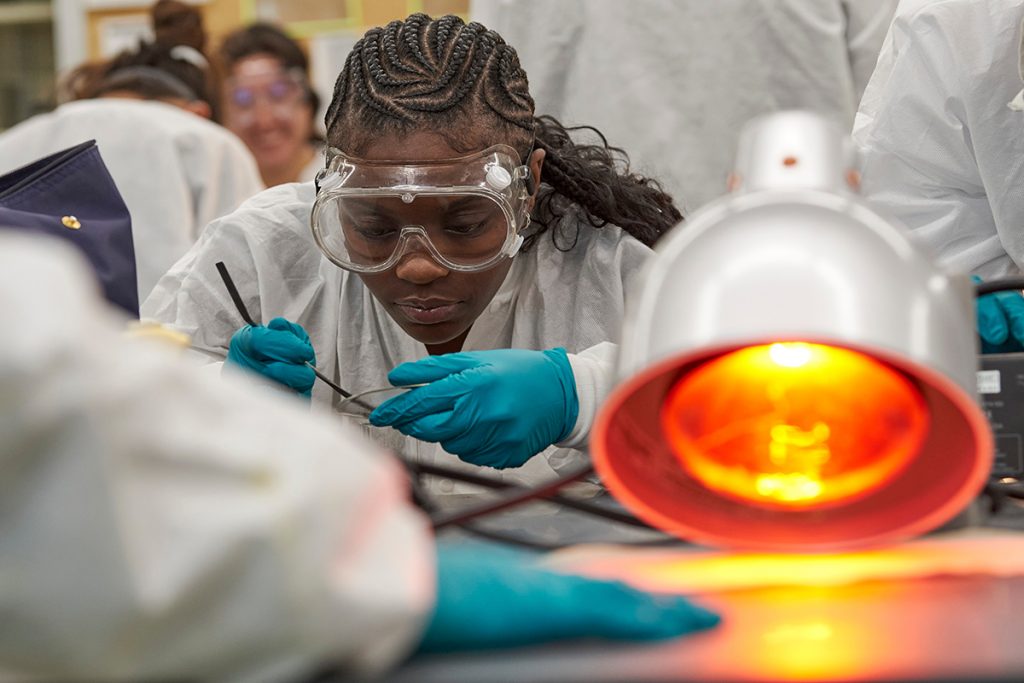 Students at a chemistry lab class.