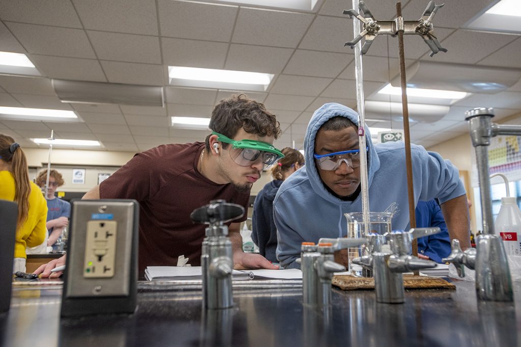 Students working in a chemistry lab.